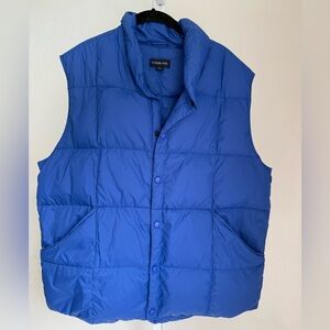 Lands End Puffer Vest Goose Down Mens Snap Mock Neck- Size Large BLUE